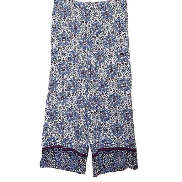 LOFT Wide Leg Pants Large Tall Elastic Waist Medallion Linen Blend Summer NWT - Picture 2 of 11